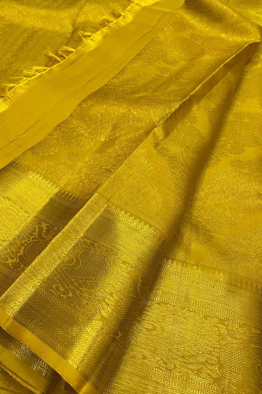 Yellow Kanjeevaram Handloom Pure Silk Saree - Luxurion World