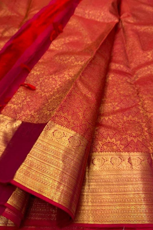 Red Kanjeevaram Handloom Pure Silk Saree - Luxurion World