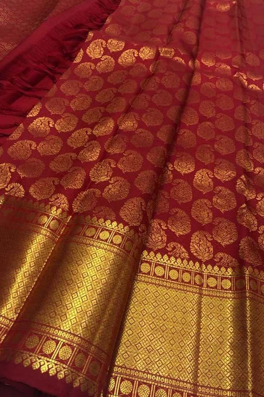 Red Kanjeevaram Handloom Pure Silk Saree - Luxurion World