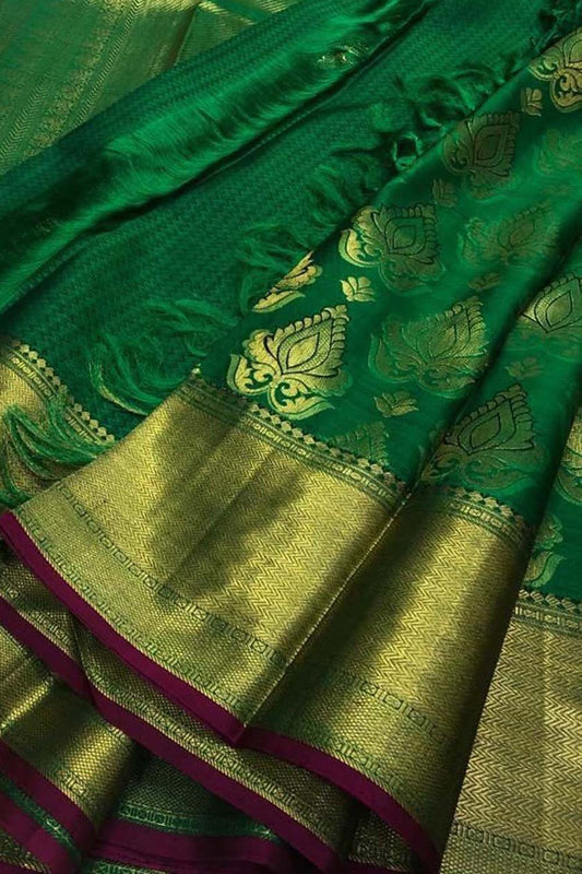 Green Kanjeevaram Handloom Pure Silk Saree - Luxurion World