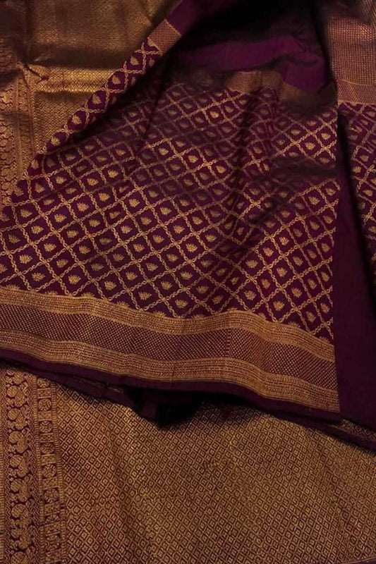 Purple Kanjeevaram Handloom Pure Silk Saree - Luxurion World