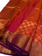 Pink And Orange Shot Kanjeevaram Handloom Pure Silk Saree - Luxurion World