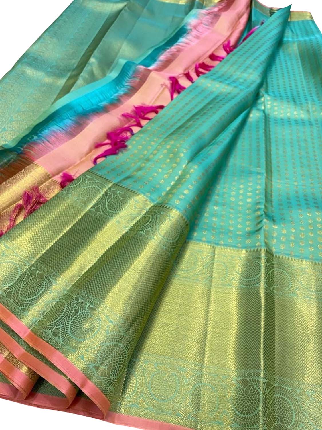 Blue Kanjeevaram Handloom Pure Silk Saree - Luxurion World