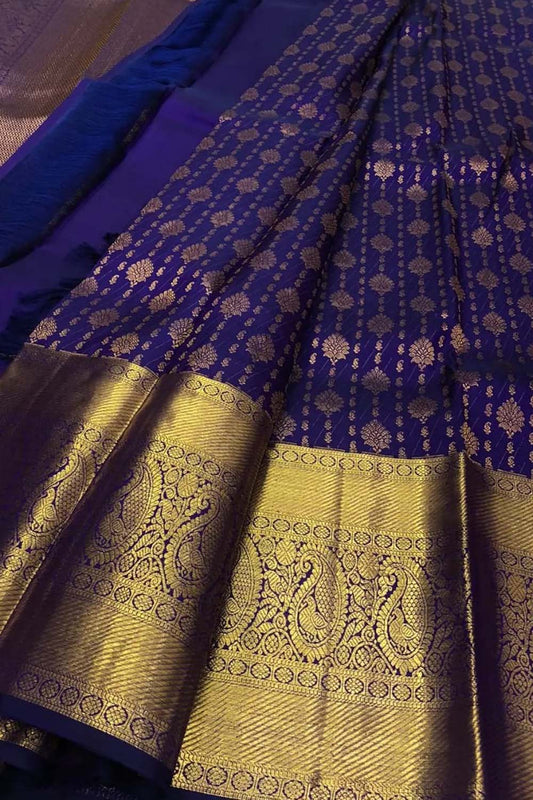 Blue Kanjeevaram Handloom Pure Silk Saree - Luxurion World