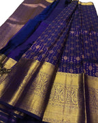 Blue Kanjeevaram Handloom Pure Silk Saree - Luxurion World