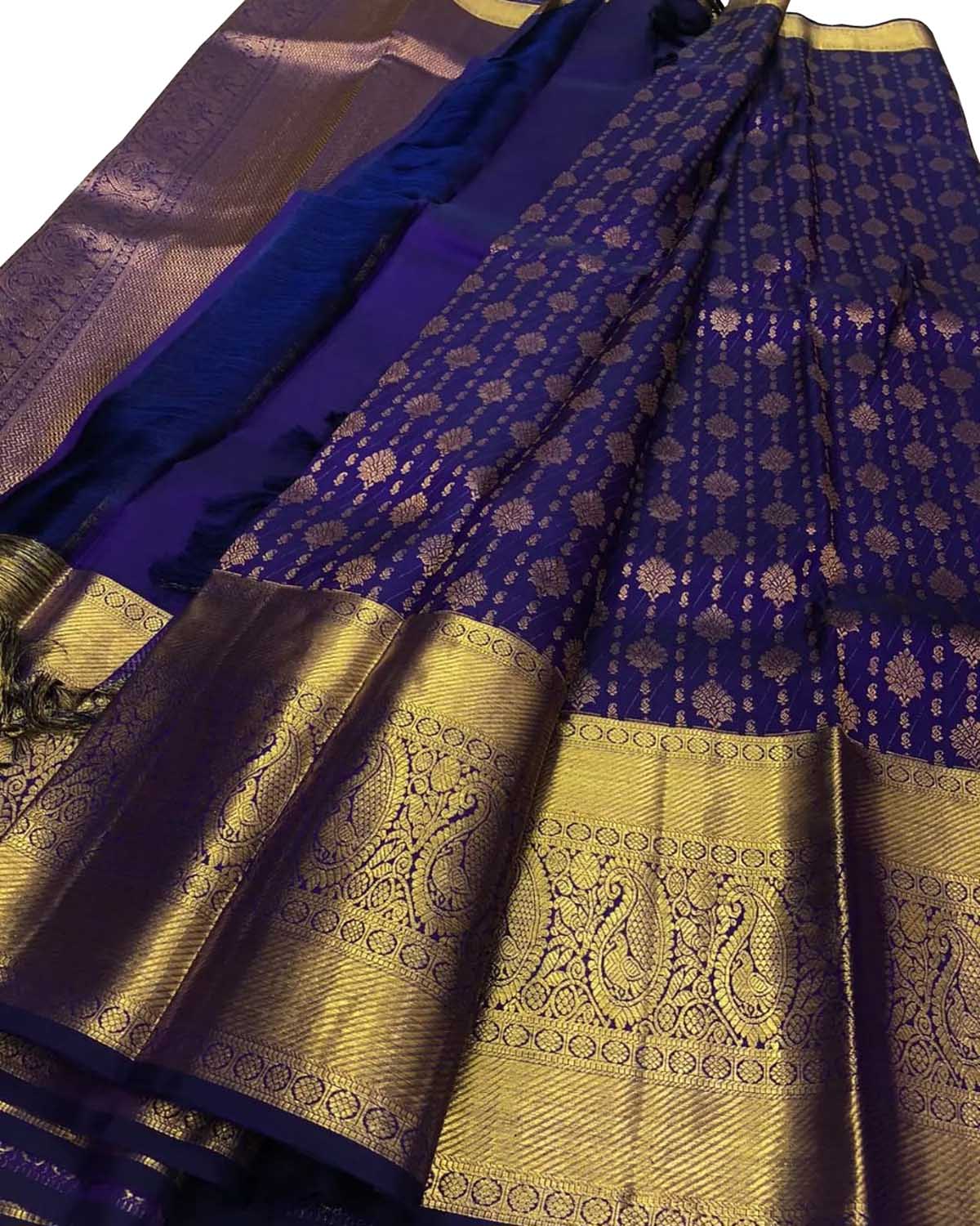 Blue Kanjeevaram Handloom Pure Silk Saree - Luxurion World