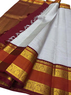 Off White Kanjeevaram Handloom Pure Silk Saree - Luxurion World