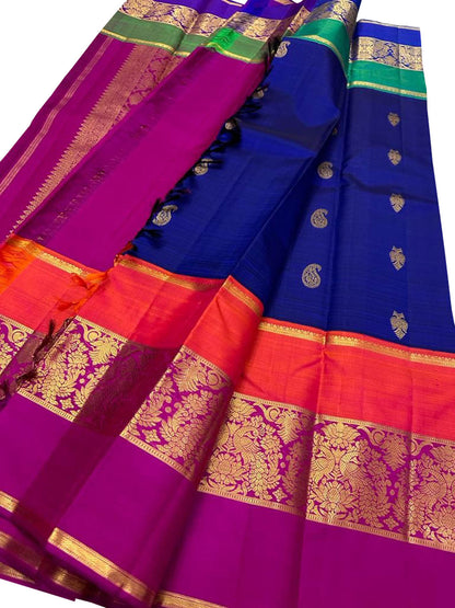 Blue Kanjeevaram Handloom Pure Silk Saree - Luxurion World