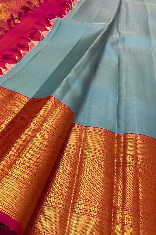 Blue Kanjeevaram Handloom Pure Silk Saree - Luxurion World