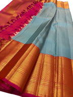 Blue Kanjeevaram Handloom Pure Silk Saree - Luxurion World