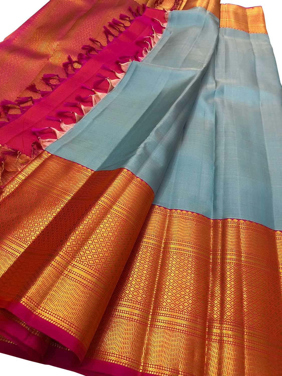 Blue Kanjeevaram Handloom Pure Silk Saree - Luxurion World