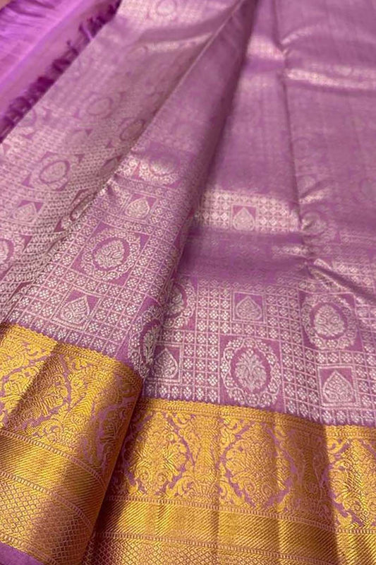 Lavender Kanjeevaram Handloom Pure Silk Saree - Luxurion World