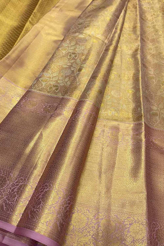 Golden Kanjeevaram Handloom Pure Silk Saree - Luxurion World