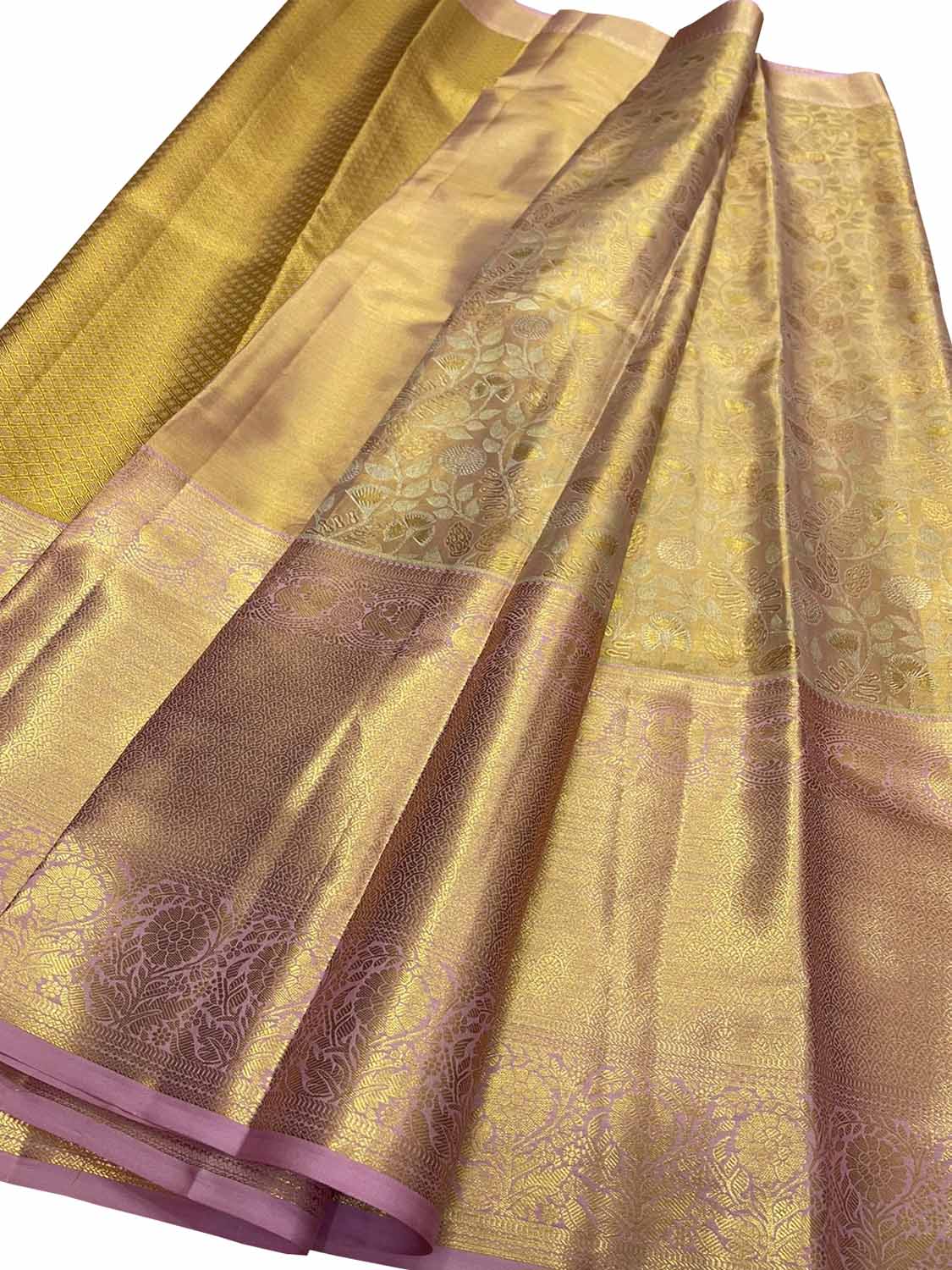 Golden Kanjeevaram Handloom Pure Silk Saree - Luxurion World