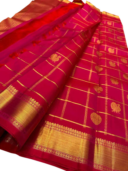 Pink Kanjeevaram Handloom Pure Silk Saree - Luxurion World