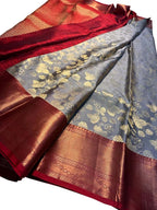 Grey Kanjeevaram Handloom Pure Silk Saree - Luxurion World