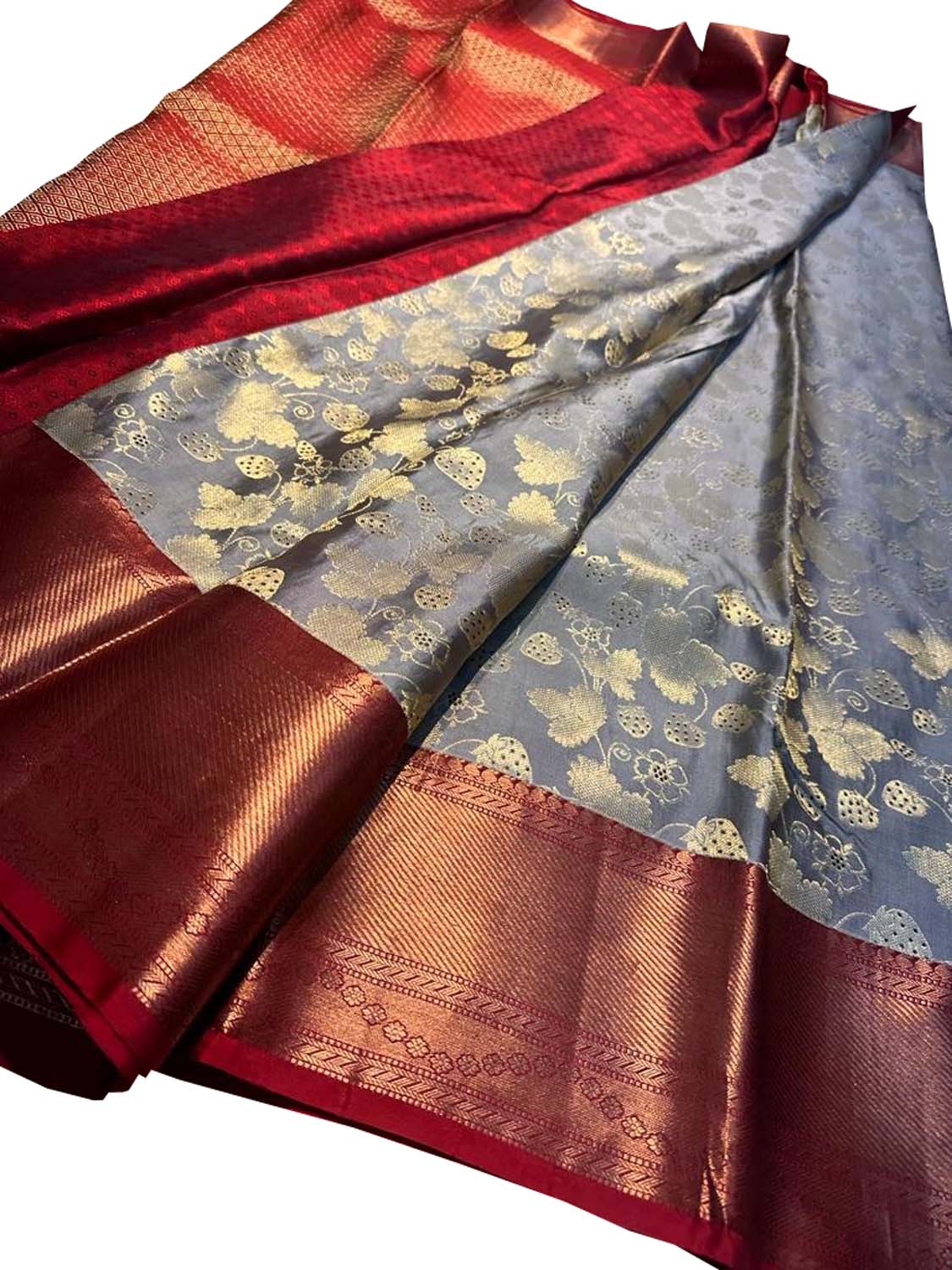 Grey Kanjeevaram Handloom Pure Silk Saree - Luxurion World
