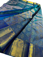Blue Kanjeevaram Handloom Pure Silk Saree - Luxurion World