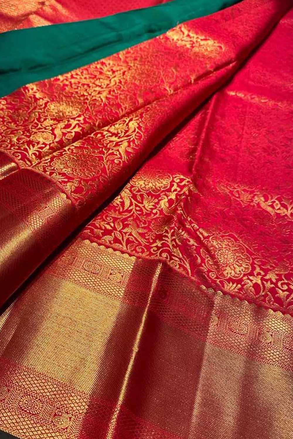 Red Kanjeevaram Handloom Pure Silk Saree - Luxurion World