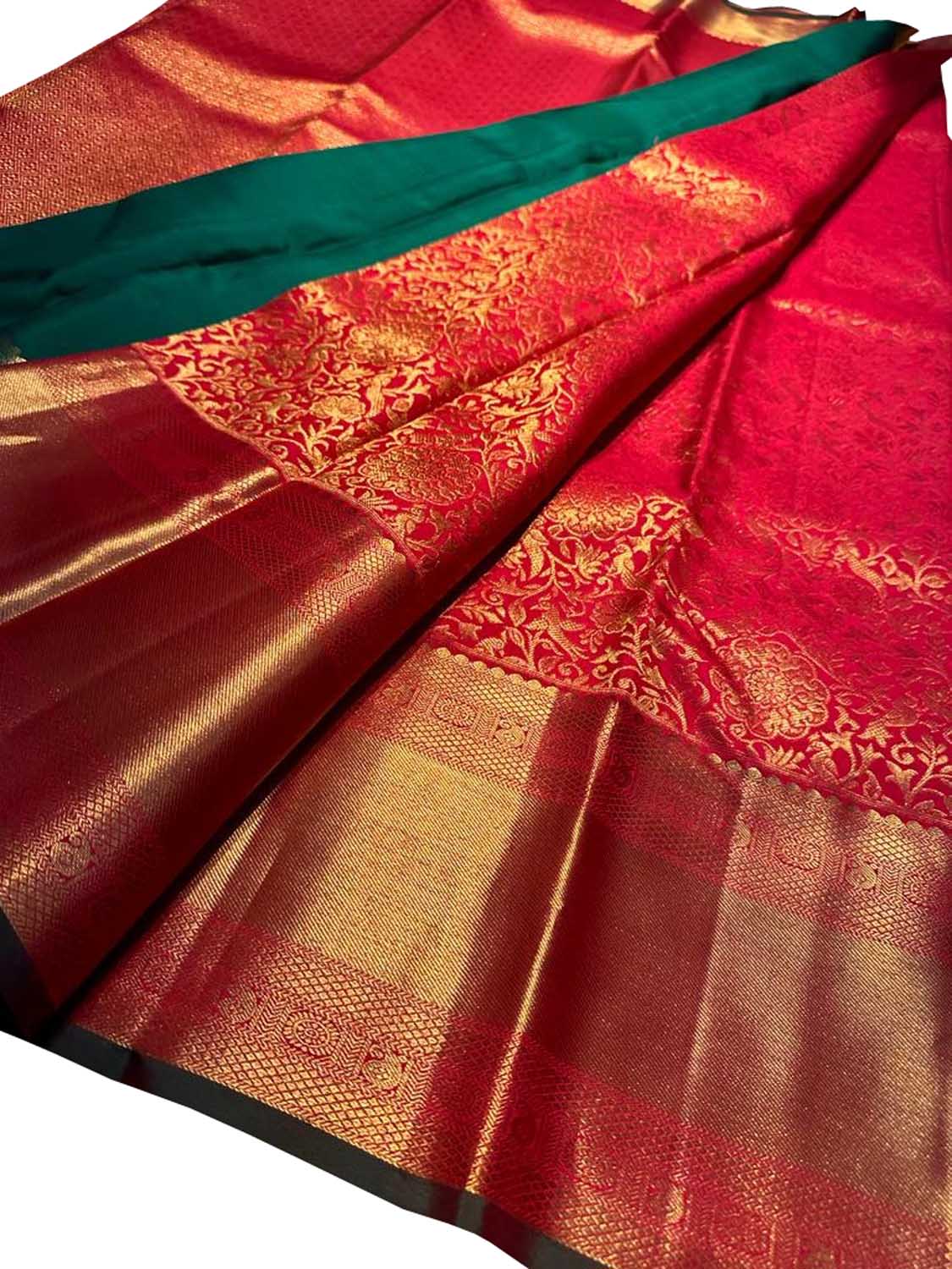 Red Kanjeevaram Handloom Pure Silk Saree - Luxurion World