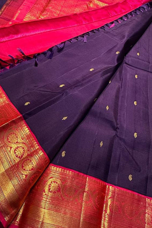 Purple Kanjeevaram Handloom Pure Silk Saree - Luxurion World