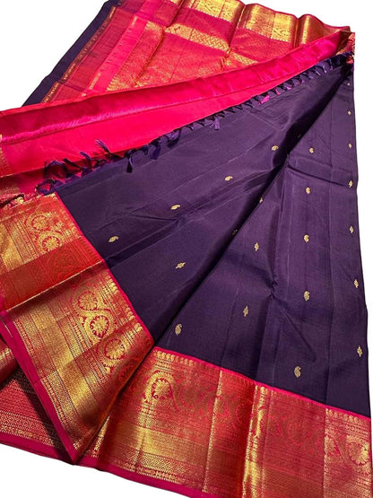 Purple Kanjeevaram Handloom Pure Silk Saree - Luxurion World