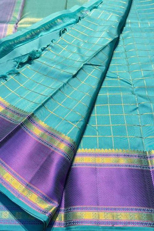 Blue Kanjeevaram Handloom Pure Silk Saree - Luxurion World