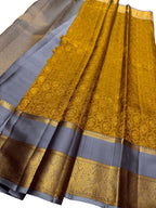 Golden Kanjeevaram Handloom Pure Silk Saree - Luxurion World