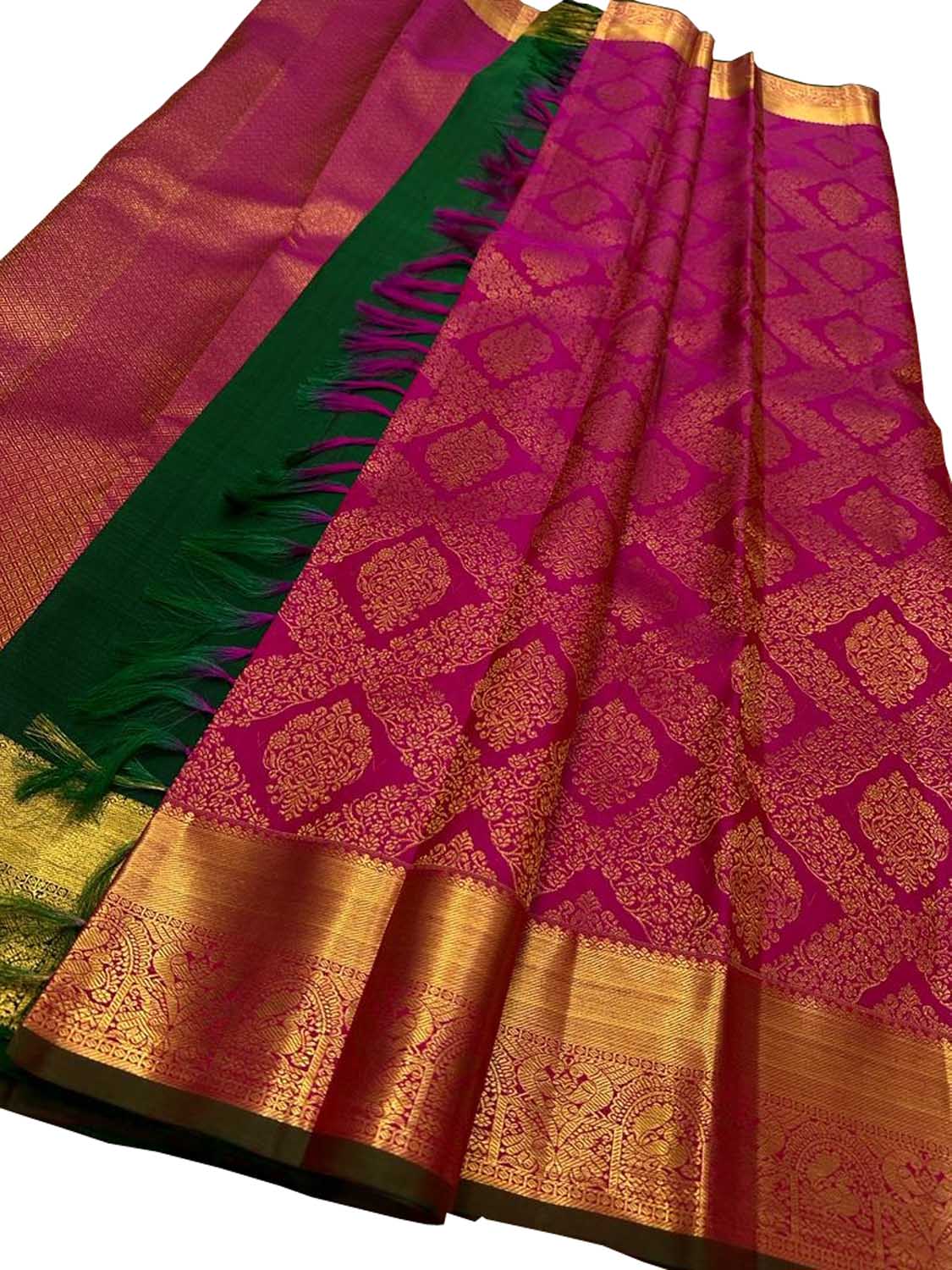 Pink Kanjeevaram Handloom Pure Silk Saree - Luxurion World