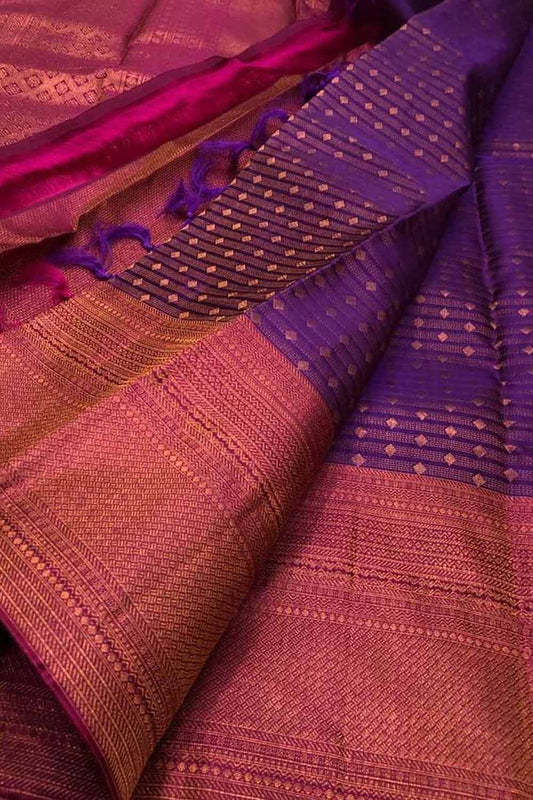 Purple Kanjeevaram Handloom Pure Silk Saree - Luxurion World