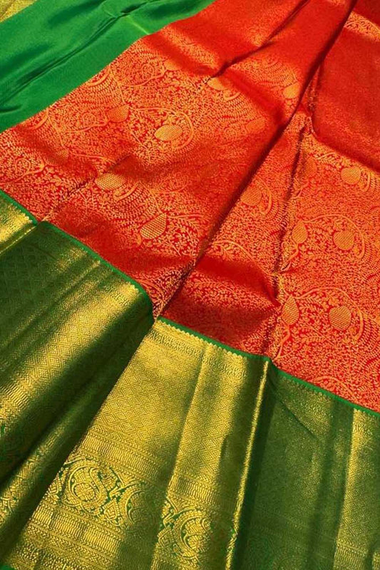 Red Kanjeevaram Handloom Pure Silk Saree - Luxurion World