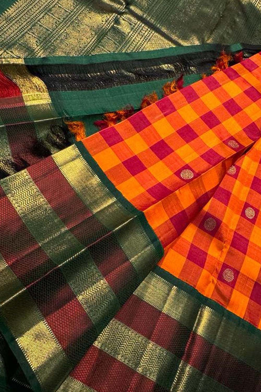 Multicolor Kanjeevaram Handloom Pure Silk Saree - Luxurion World