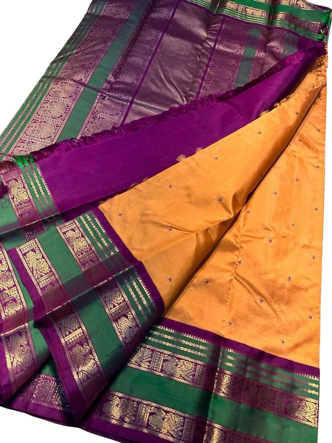 Orange Kanjeevaram Handloom Pure Silk Saree - Luxurion World