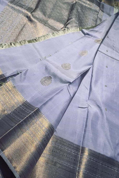Grey Kanjeevaram Handloom Pure Silk Saree - Luxurion World