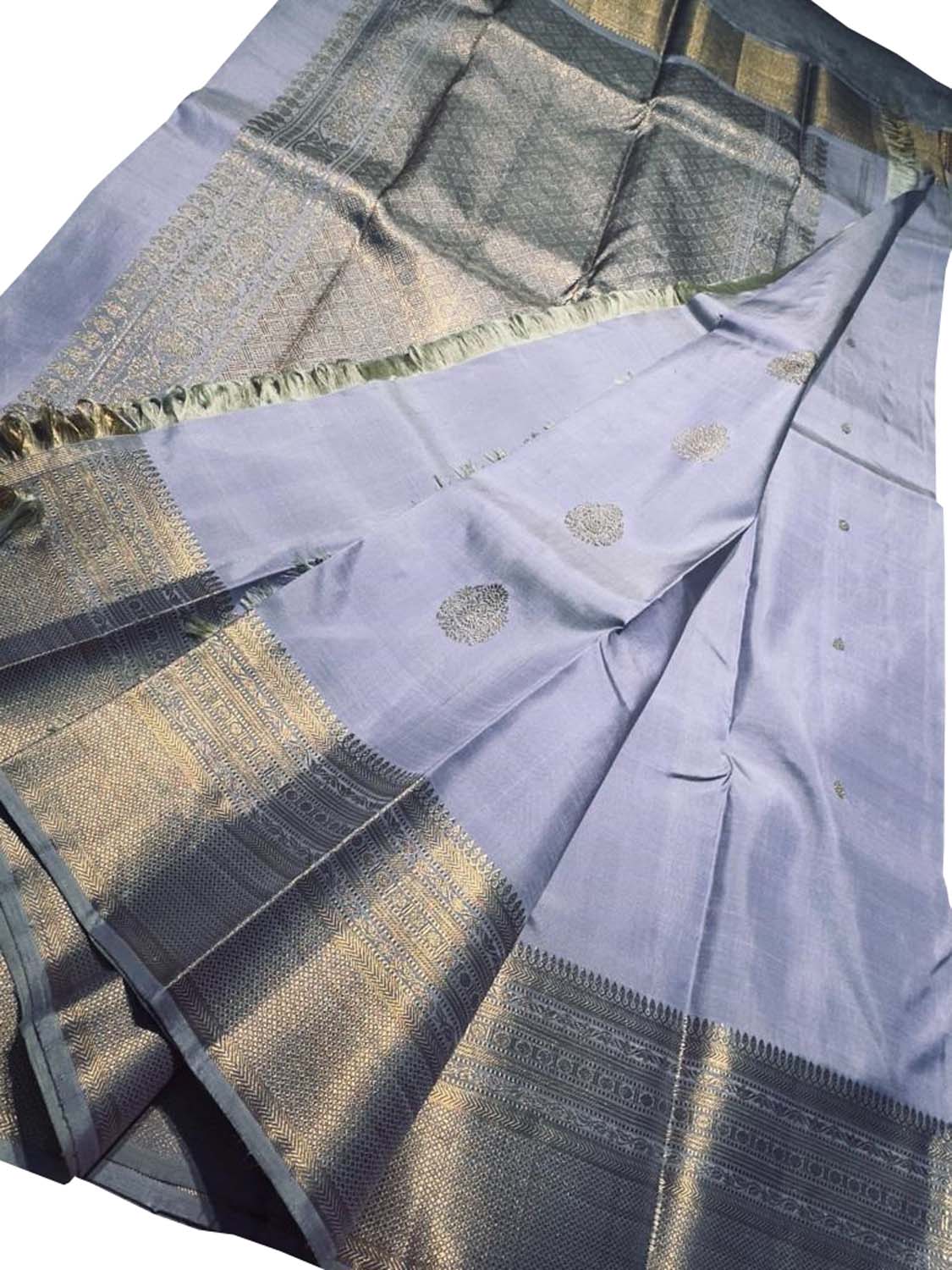 Grey Kanjeevaram Handloom Pure Silk Saree - Luxurion World