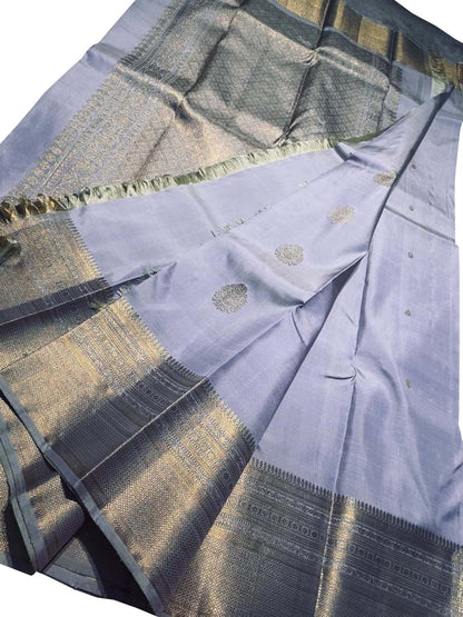 Grey Kanjeevaram Handloom Pure Silk Saree - Luxurion World