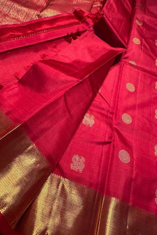 Red Kanjeevaram Handloom Pure Silk Saree - Luxurion World