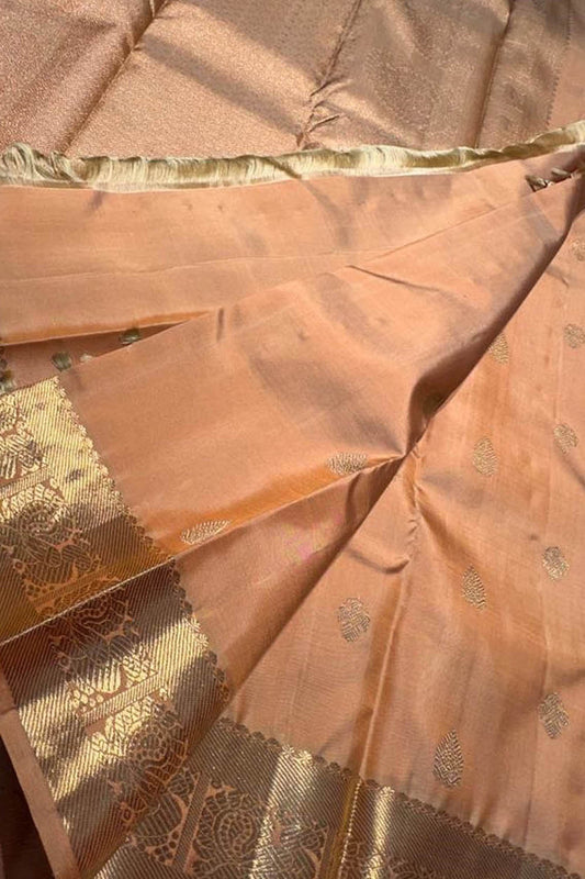 Orange Kanjeevaram Handloom Pure Silk Saree - Luxurion World
