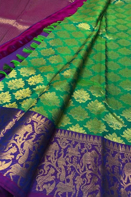 Green Kanjeevaram Handloom Pure Silk Saree - Luxurion World