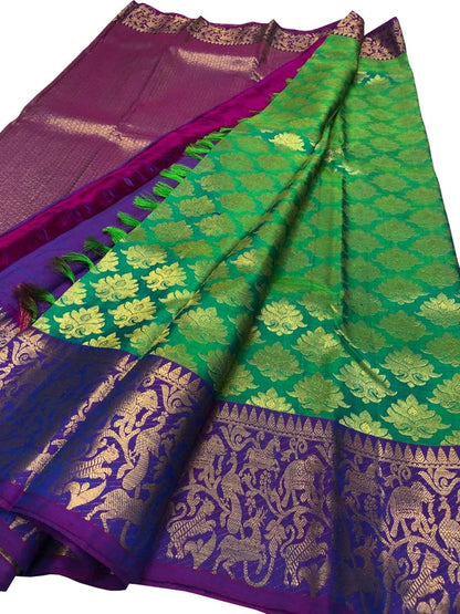 Green Kanjeevaram Handloom Pure Silk Saree - Luxurion World