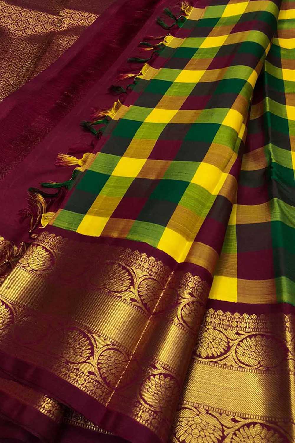 Multicolor Kanjeevaram Handloom Pure Silk Saree - Luxurion World