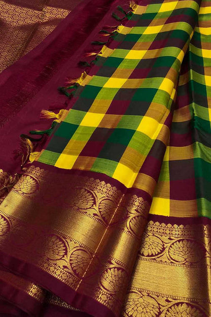 Multicolor Kanjeevaram Handloom Pure Silk Saree - Luxurion World