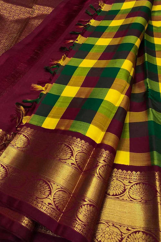 Multicolor Kanjeevaram Handloom Pure Silk Saree - Luxurion World