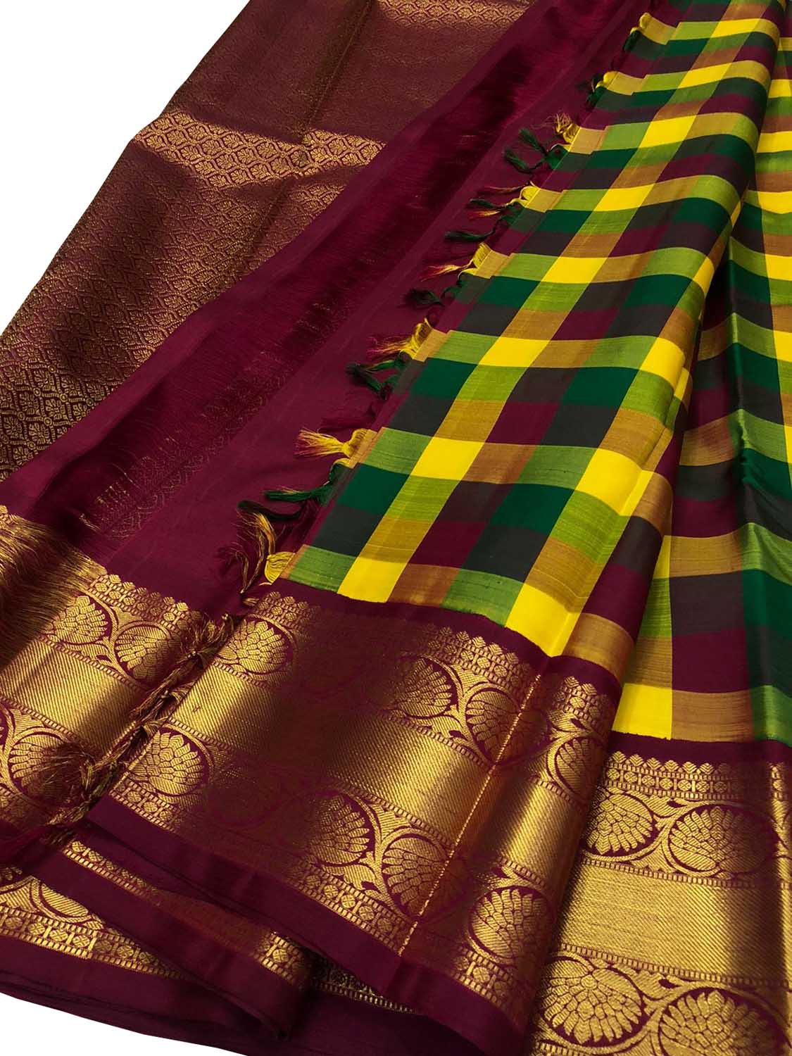 Multicolor Kanjeevaram Handloom Pure Silk Saree - Luxurion World