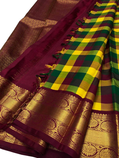 Multicolor Kanjeevaram Handloom Pure Silk Saree - Luxurion World
