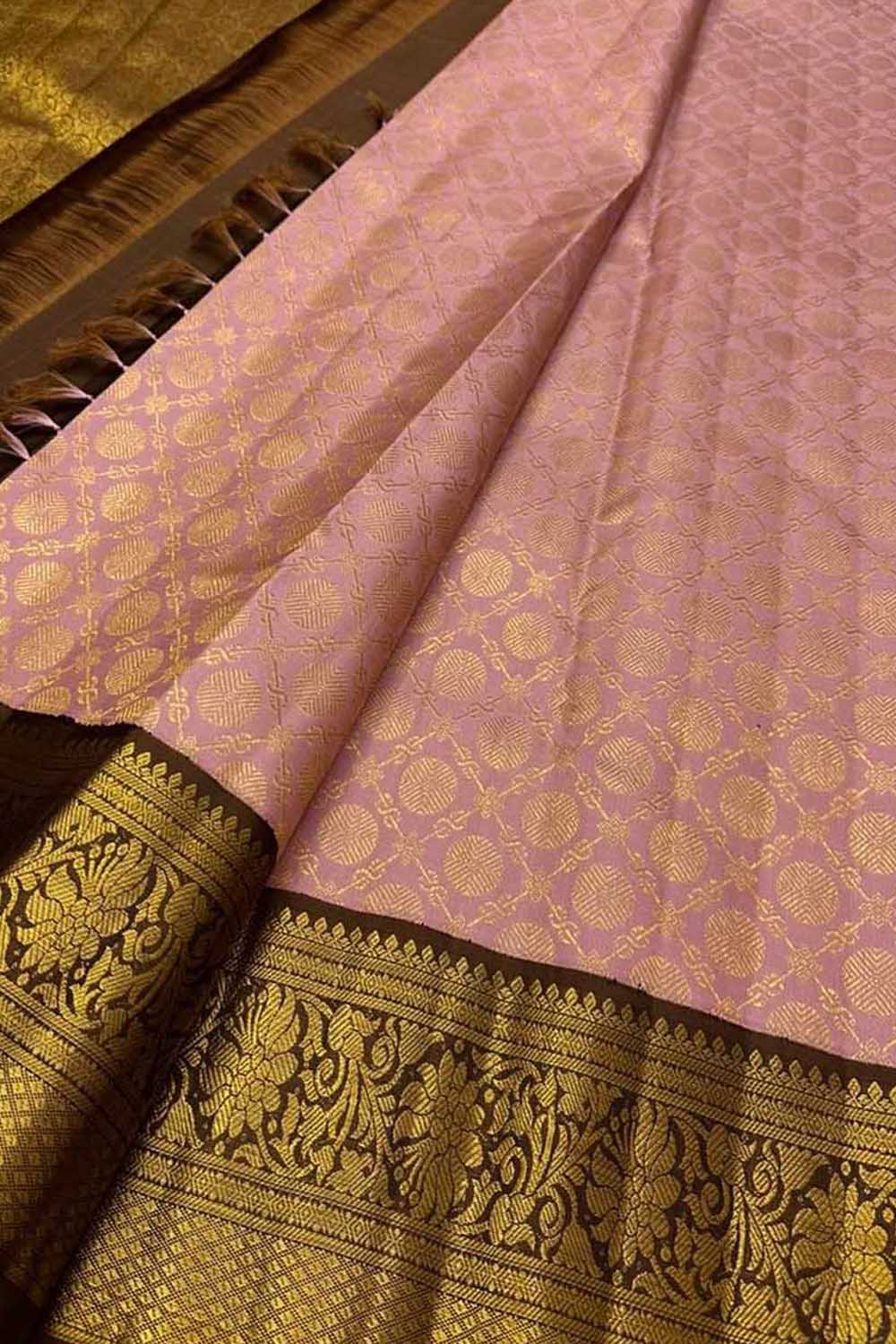 Pink Kanjeevaram Handloom Pure Silk Saree - Luxurion World