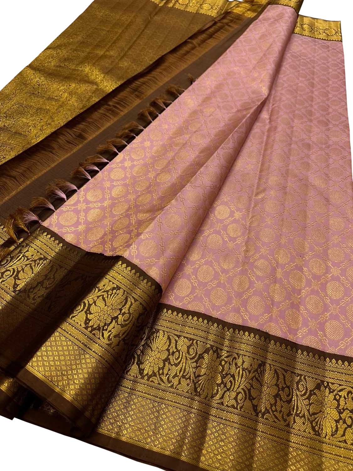 Pink Kanjeevaram Handloom Pure Silk Saree - Luxurion World