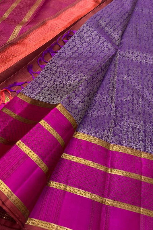 Purple Kanjeevaram Handloom Pure Silk Saree - Luxurion World