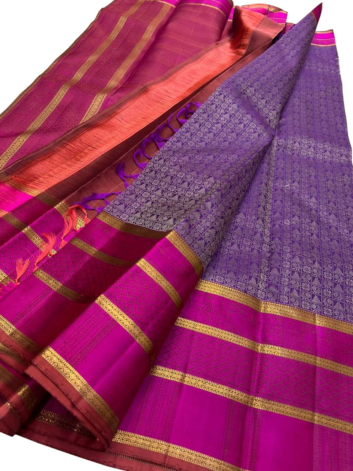Purple Kanjeevaram Handloom Pure Silk Saree - Luxurion World