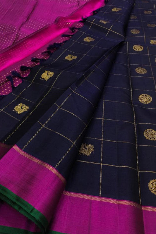 Blue Kanjeevaram Handloom Pure Silk Saree - Luxurion World